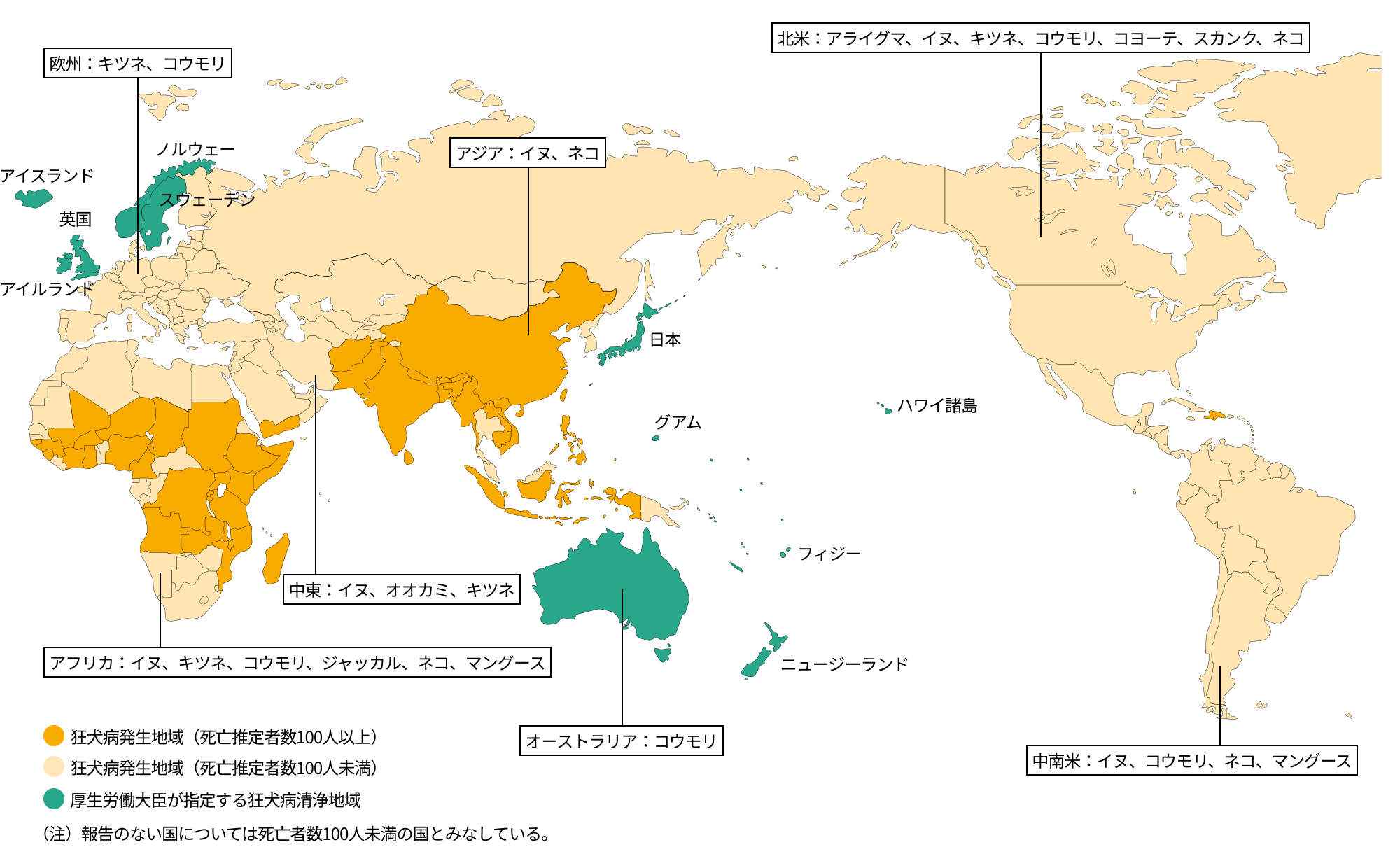 世界の狂犬病発生状況